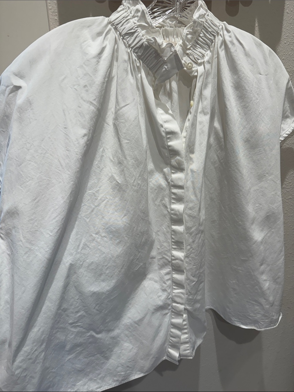 ANN MASHBURN White Ruffled Collar Short Sleeve Blouse - Picture 3 of 6